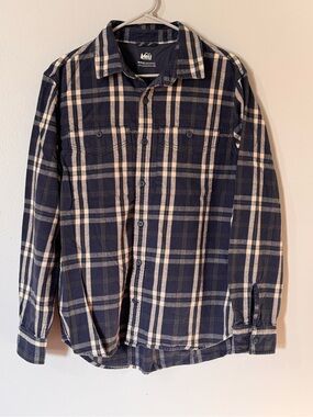 REI Navy and Cream Plaid Flannel Shirt